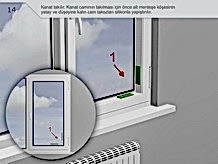 Kanat takılır. Kanat camının takılması için önce alt menteşe köşesinin yatay ve düşeyine kalın cam takozları silikonla yapıştırılır.